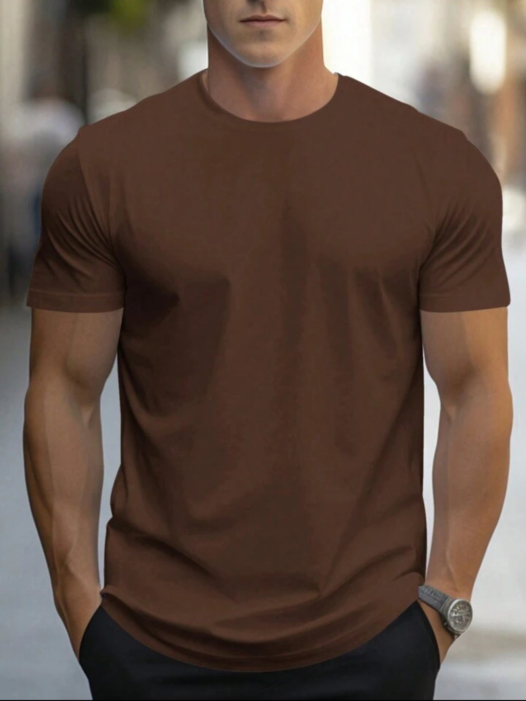 Mens Cotton Half Sleeve Round Neck T-Shirt TTHSRNTS - Brown