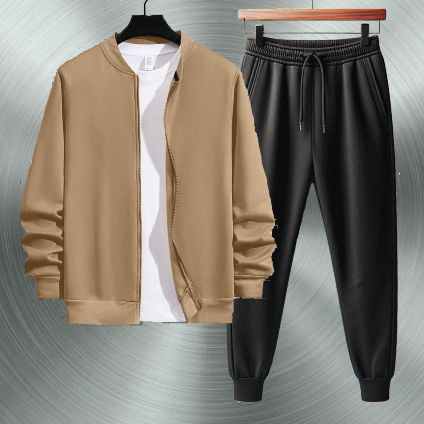 Mens Bomber Zip Jacket and Pants Set by Tee Tall - MPBOZJSET4 - Cream Black