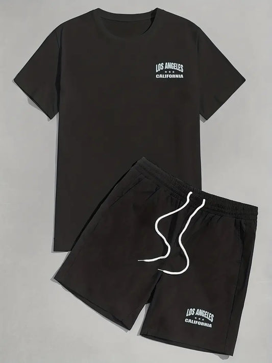 Mens Summer Shorts + T-Shirt Set - TTMSS217 - Black Black