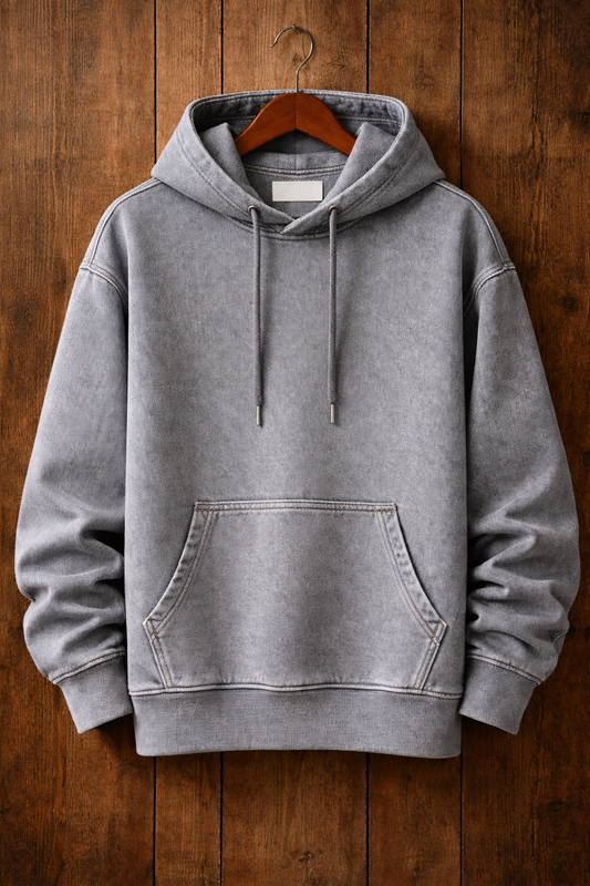 Tee Tall Mens Plain Pullover Denim Chambray Kangaroo Hoodie - TTDKH3
