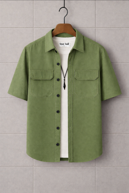 Mens Button Up Cotton Half Sleeve Shirt TTMBUS167 - Green