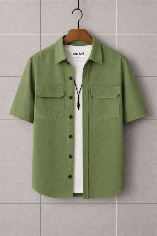 Mens Button Up Cotton Half Sleeve Shirt TTMBUS167 - Green