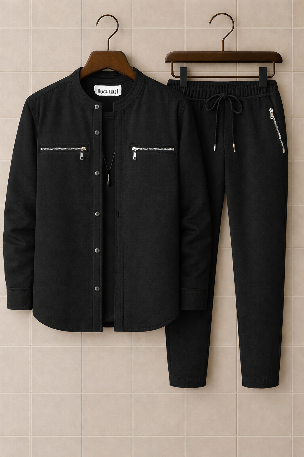 Mens Button Up Cotton Full Sleeve Shirt and Pants Set TTMSPTS103 - Black