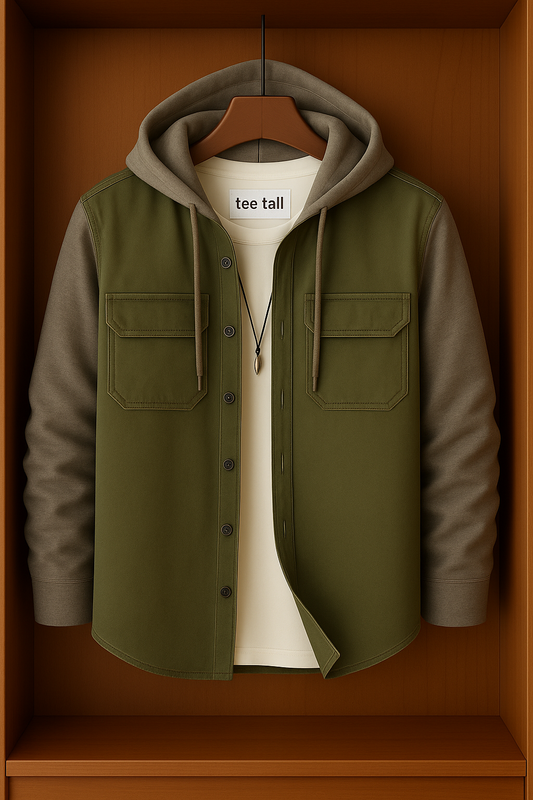 Mens Button Up Cotton Hooded Full Sleeve Shirt TTMBUS112 - Green