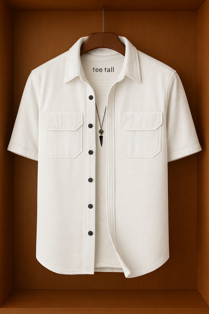 Mens Button Up Cotton Half Sleeve Shirt TTMBUS172 - White