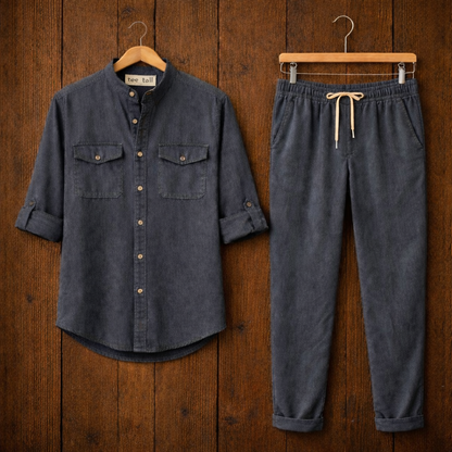 Mens Button Up Cotton Full Sleeve Shirt and Pants Set TTMSPTS125 - Grey