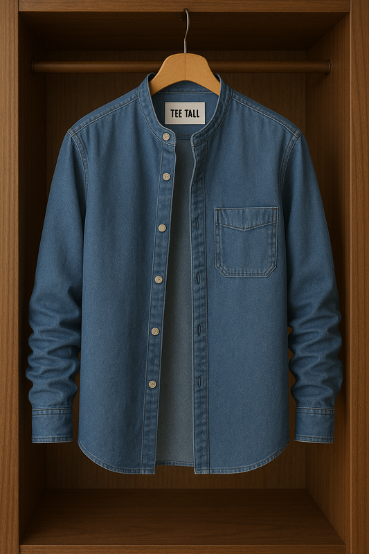 Mens Button Up Cotton Chambray Denim Full Sleeve Shirt TTMBUS51 - Blue