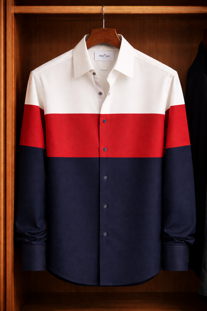 Mens Button Up Cotton Full Sleeve Shirt TTMBUS301 - Navy Blue Red