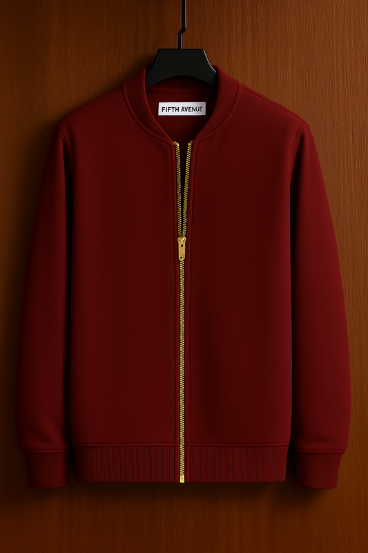 Mens Zip Up Bomber Jacket ZOHA - Maroon