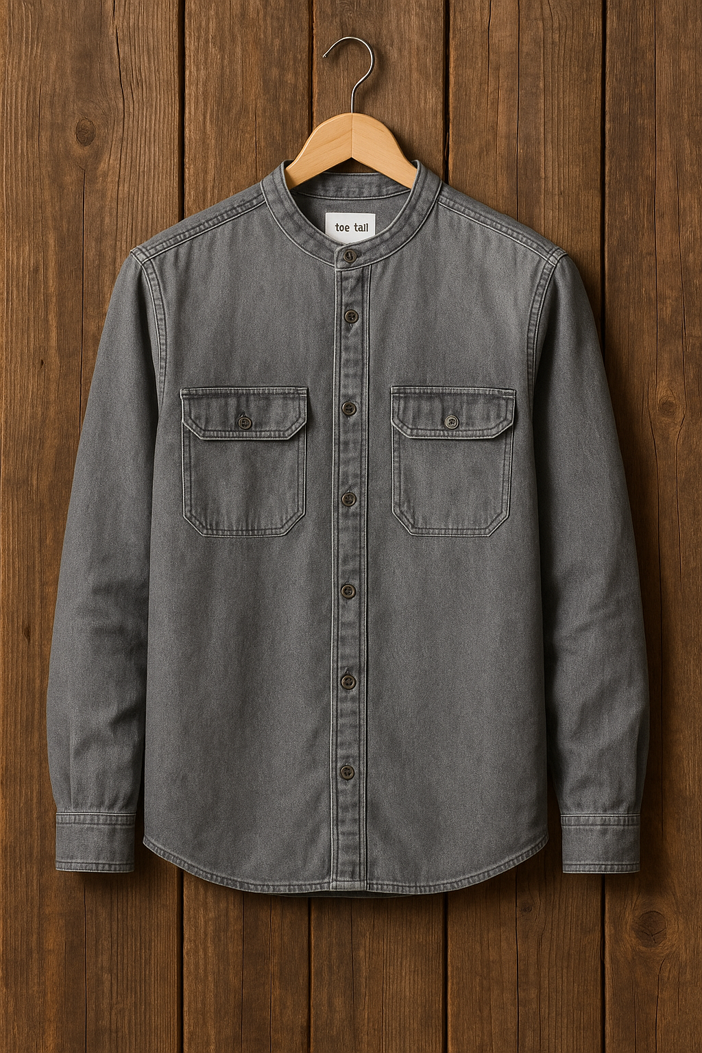 Mens Button Up Cotton Chambray Denim Full Sleeve Shirt TTMBUS57 - Grey