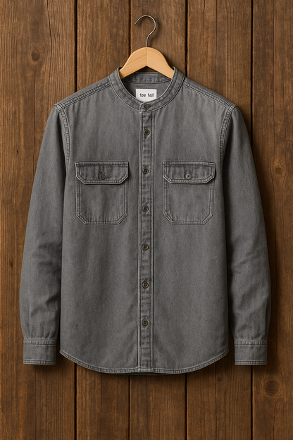 Mens Button Up Cotton Chambray Denim Full Sleeve Shirt TTMBUS57 - Grey