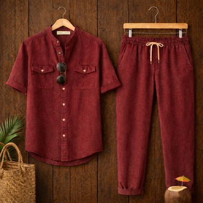 Mens Button Up Cotton Full Sleeve Shirt and Pants Set TTMSPTS136 - Maroon