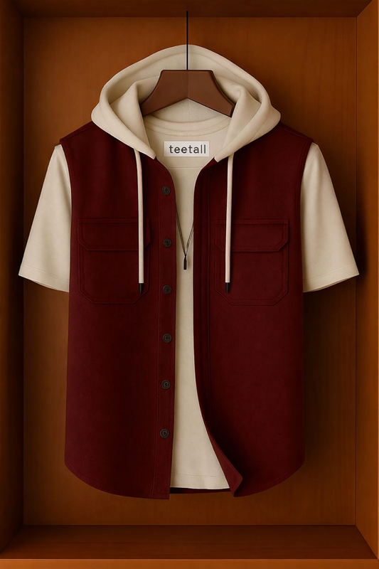 Mens Button Up Cotton Hooded Full Sleeve Shirt TTMBUS171 - Maroon