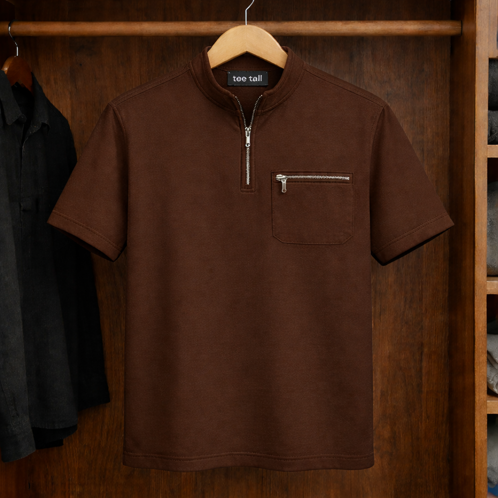 Mens Zip Up Half Sleeve Shirt TTMCTS1 - Brown