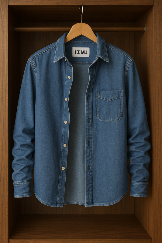 Mens Button Up Cotton Chambray Denim Full Sleeve Shirt TTMBUS50 - Blue