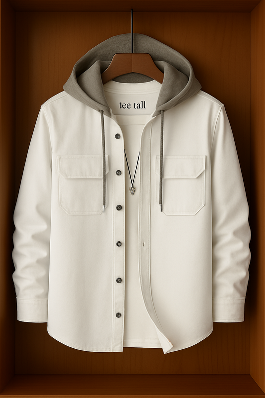 Mens Button Up Cotton Hooded Full Sleeve Shirt TTMBUS114 - White