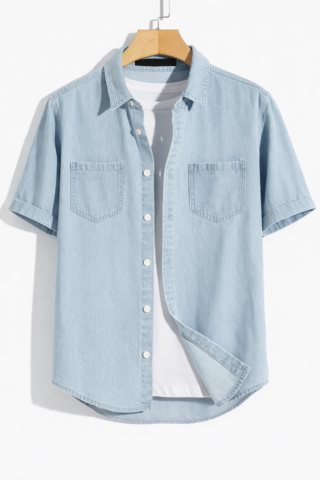 Mens Button Up Denim Chambray Cotton Shirt TTMBUS177 - Blue