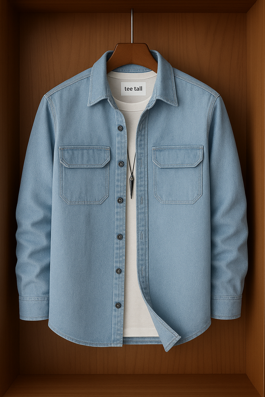 Mens Button Up Cotton Chambray Denim Full Sleeve Shirt TTMBUS72 - Blue