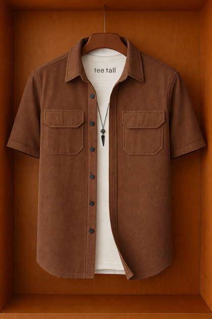 Mens Button Up Cotton Half Sleeve Shirt TTMBUS173 - Brown