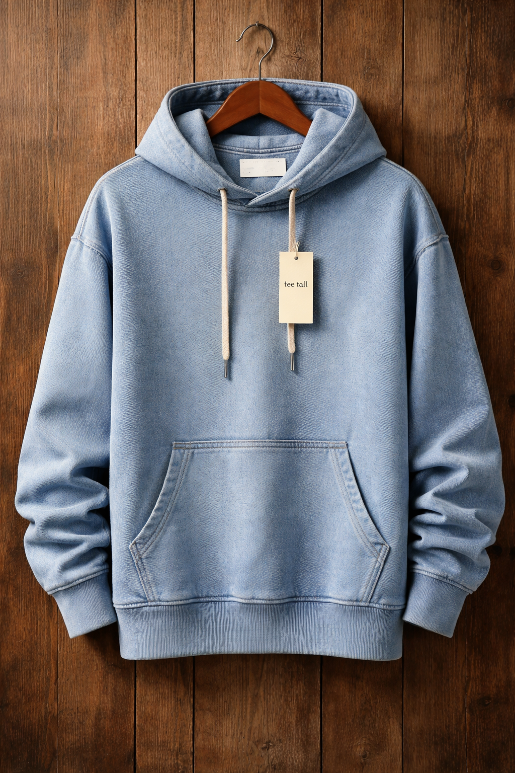 Tee Tall Mens Plain Pullover Denim Chambray Kangaroo Hoodie - TTDKH1