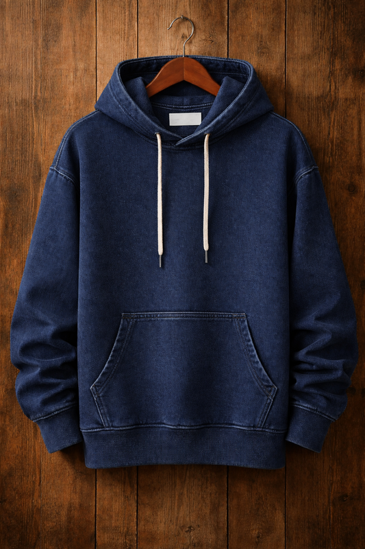 Tee Tall Mens Plain Pullover Denim Chambray Kangaroo Hoodie - TTDKH2