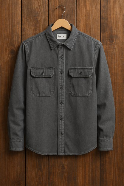 Mens Button Up Cotton Chambray Denim Full Sleeve Shirt TTMBUS60 - Grey