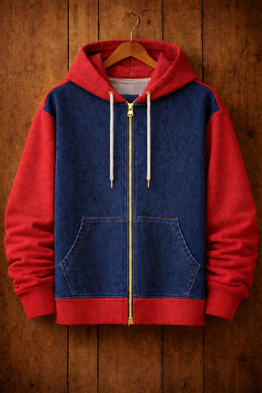 Tee Tall Mens Plain Pullover Zip Denim Chambray Kangaroo Hoodie - TTDKH6