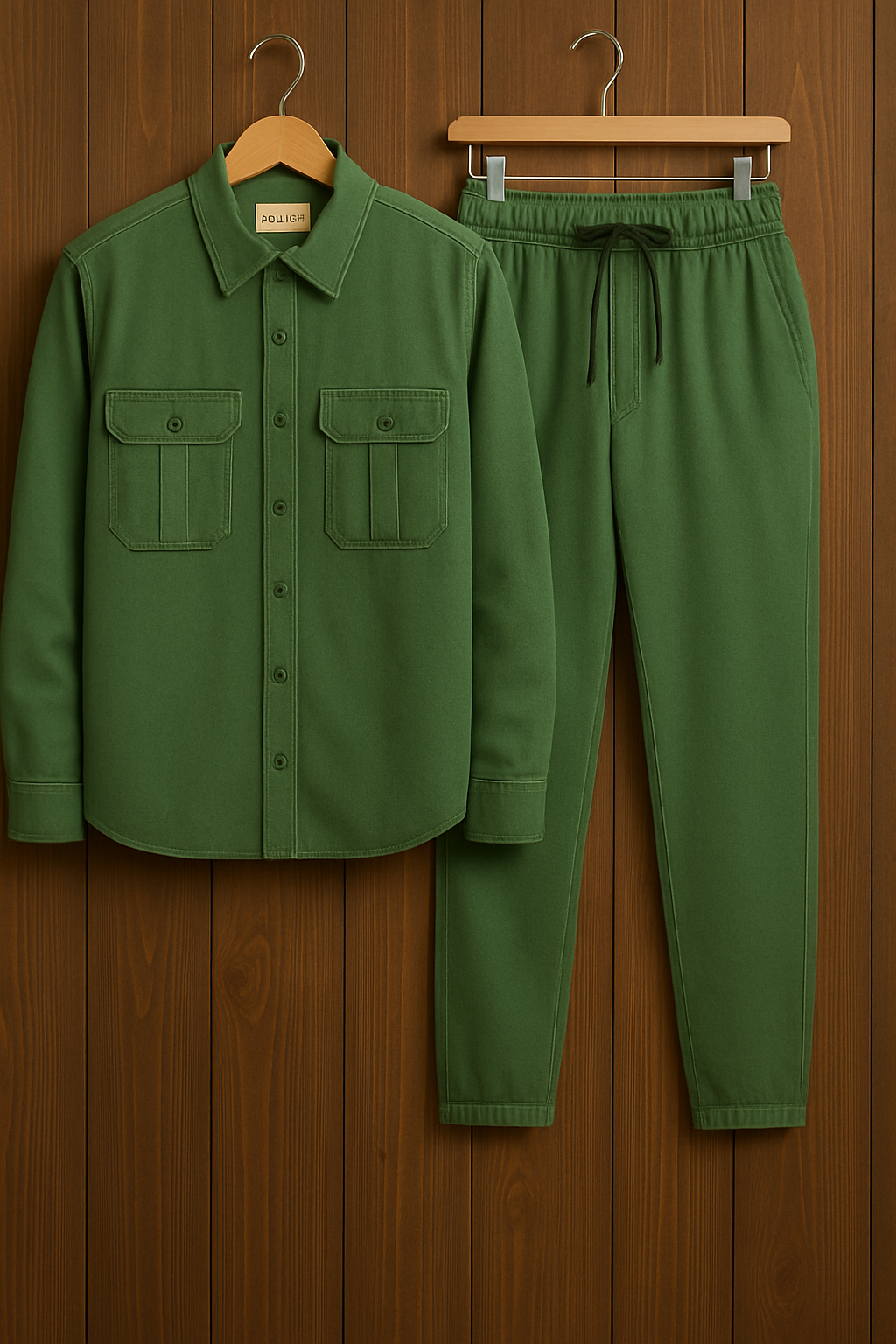 Mens Button Up Cotton Full Sleeve Shirt and Pants Set TTMSPTS3 - Green