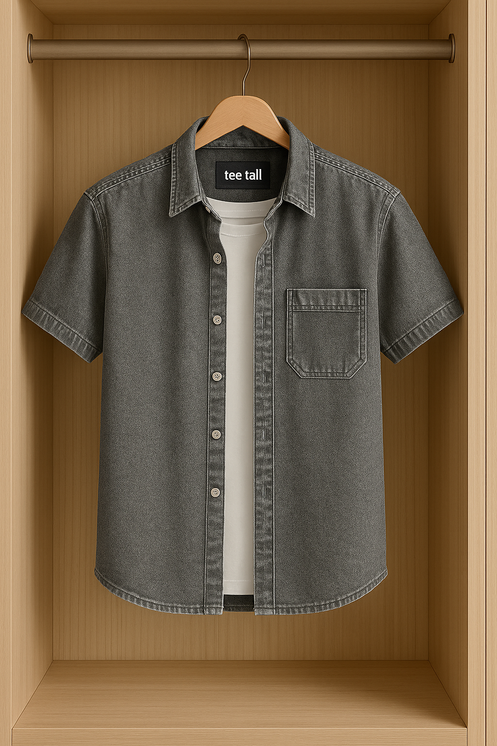 Mens Button Up Half Sleeve Chambray Denim Cotton Shirt TTMBUS44 - Grey