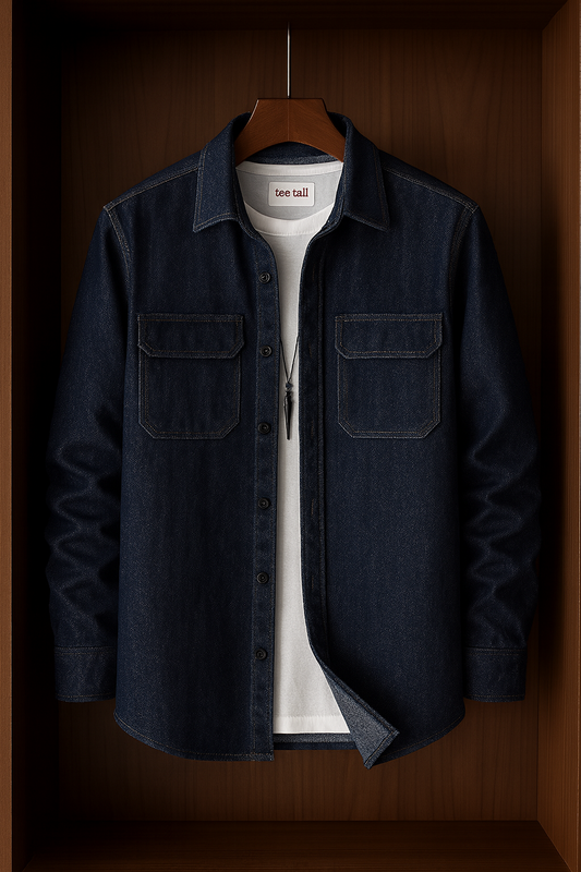 Mens Button Up Cotton Chambray Denim Full Sleeve Shirt TTMBUS73 - Blue