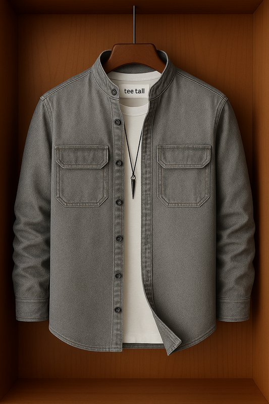 Mens Button Up Cotton Chambray Denim Full Sleeve Shirt TTMBUS77 - Grey