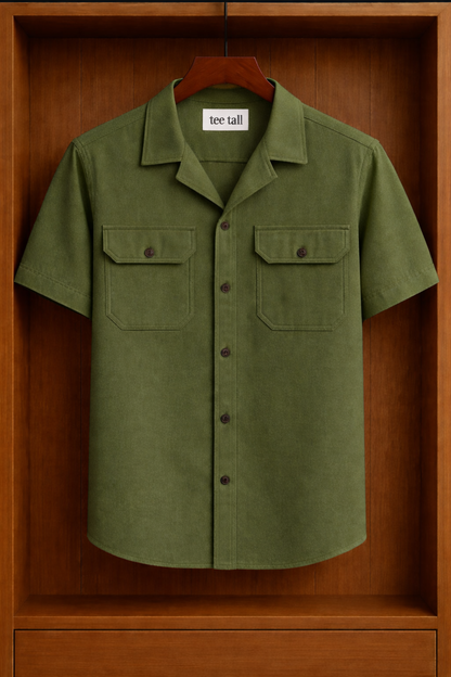 Mens Button Up Cotton Half Sleeve Shirt TTMBUS166 - Green