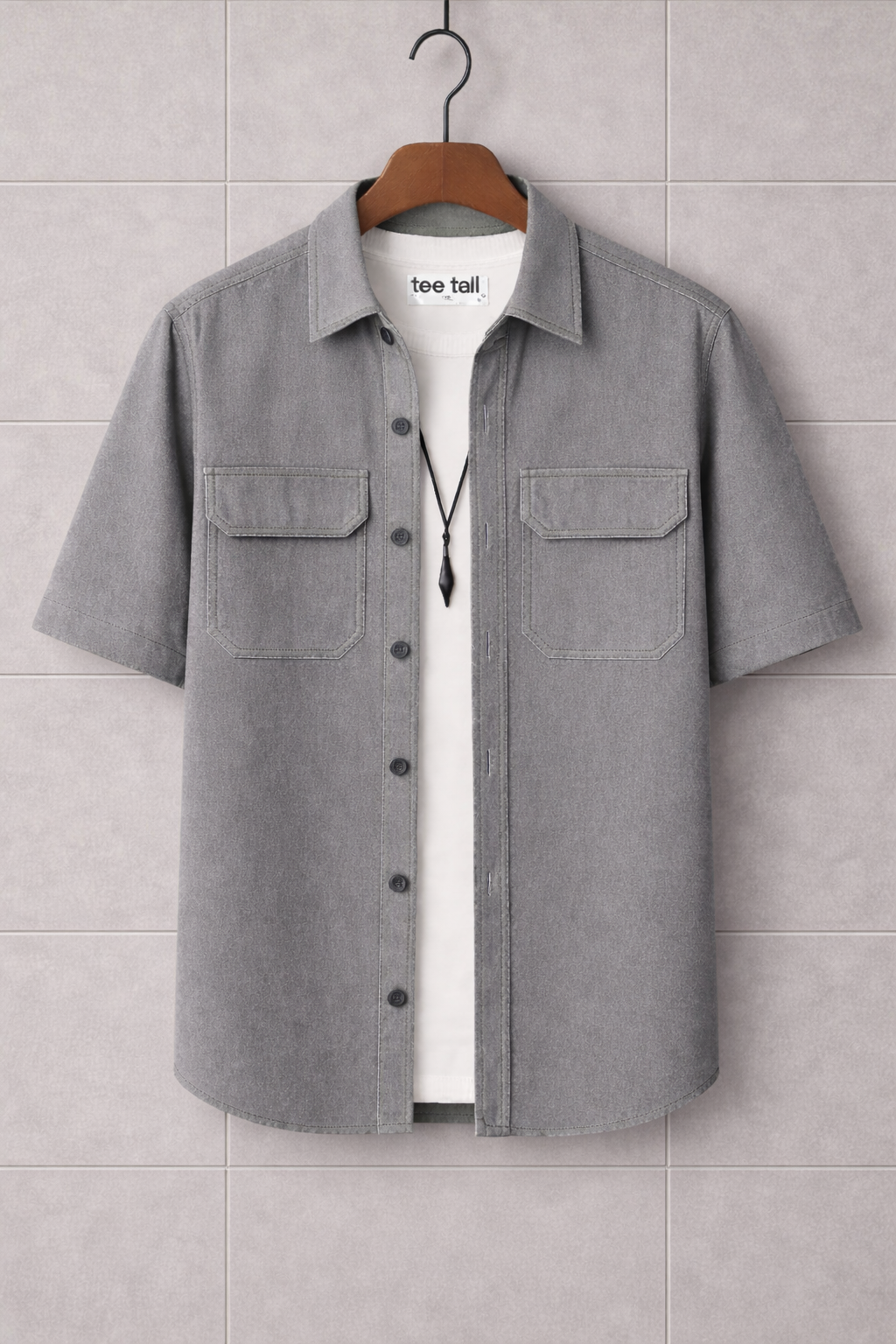Mens Button Up Cotton Half Sleeve Shirt TTMBUS174 - Grey