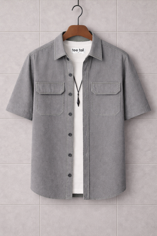 Mens Button Up Cotton Half Sleeve Shirt TTMBUS174 - Grey