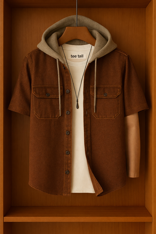 Mens Button Up Cotton Hooded Full Sleeve Shirt TTMBUS186 - Brown