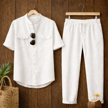 Mens Button Up Cotton Full Sleeve Shirt and Pants Set TTMSPTS130 - White