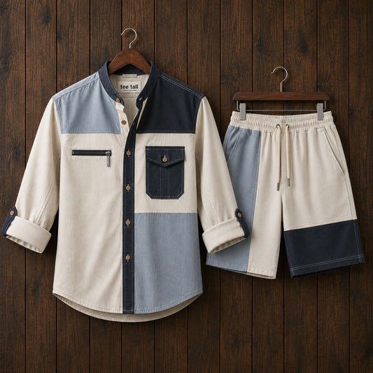 Mens Button Shirt and Shorts Set - TTMSHS4