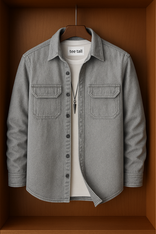 Mens Button Up Cotton Chambray Denim Full Sleeve Shirt TTMBUS76 - Grey