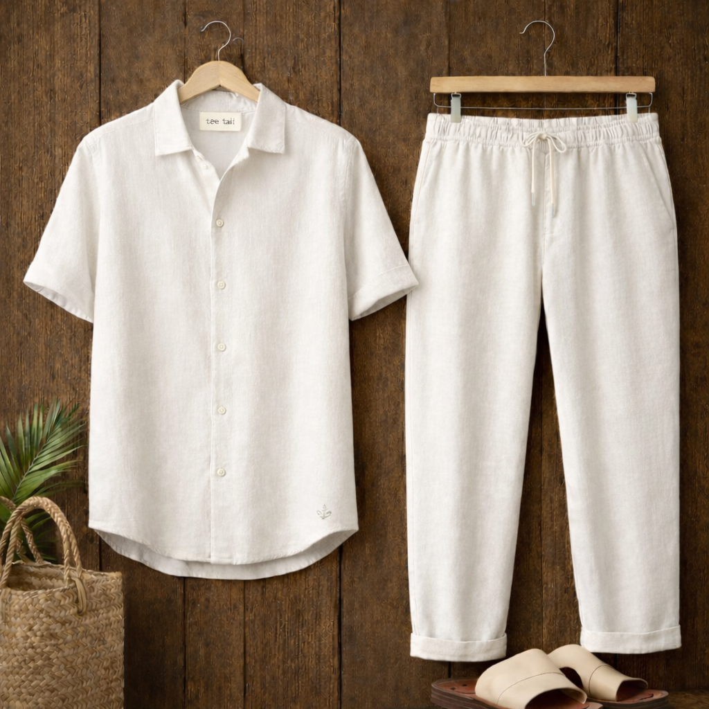 Mens Button Up Cotton Full Sleeve Shirt and Pants Set TTMSPTS132 - White