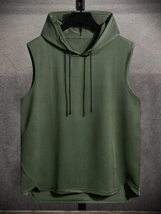 Mens Cotton SLHTS Hooded Sleeveless T-Shirt - Green