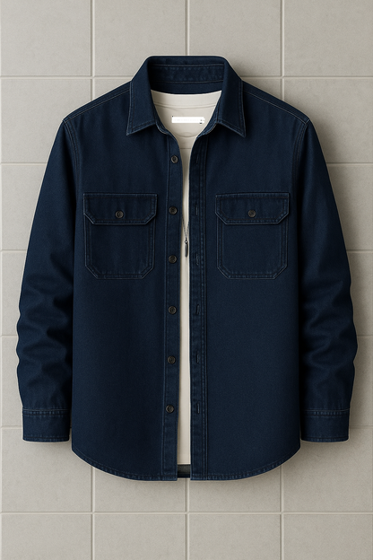 Mens Button Up Denim Chambray Cotton Full Sleeve Shirt TTMBUS90 - Blue