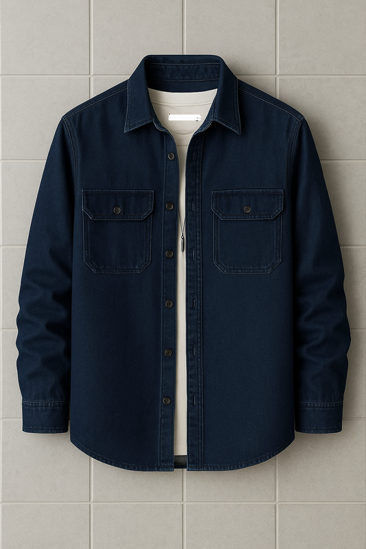 Mens Button Up Denim Chambray Cotton Full Sleeve Shirt TTMBUS90 - Blue