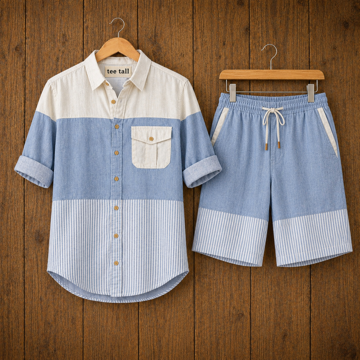Mens Button Shirt and Shorts Set - TTMSHS5