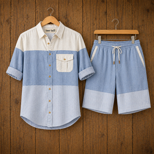 Mens Button Shirt and Shorts Set - TTMSHS5