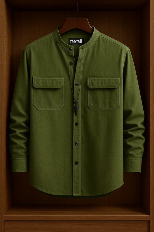 Mens Button Up Cotton Full Sleeve Shirt TTMBUS63 - Green
