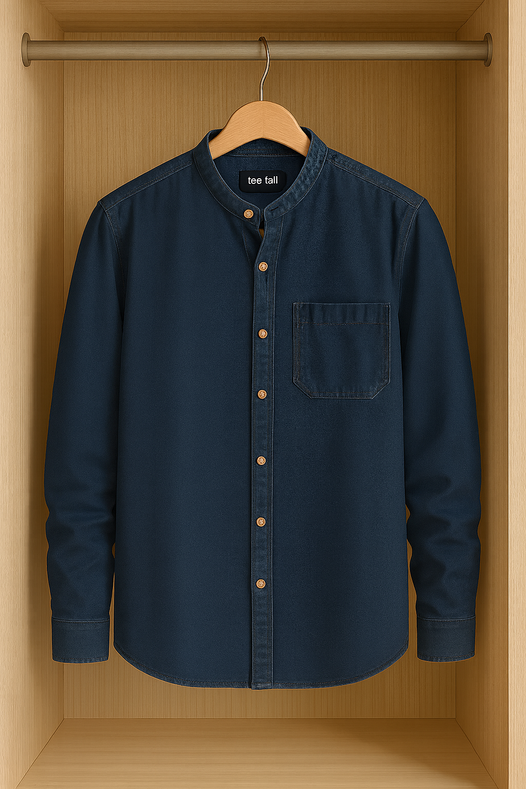 Mens Button Up Cotton Chambray Denim Full Sleeve Shirt TTMBUS46 - Blue