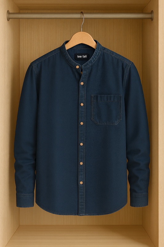 Mens Button Up Cotton Chambray Denim Full Sleeve Shirt TTMBUS46 - Blue