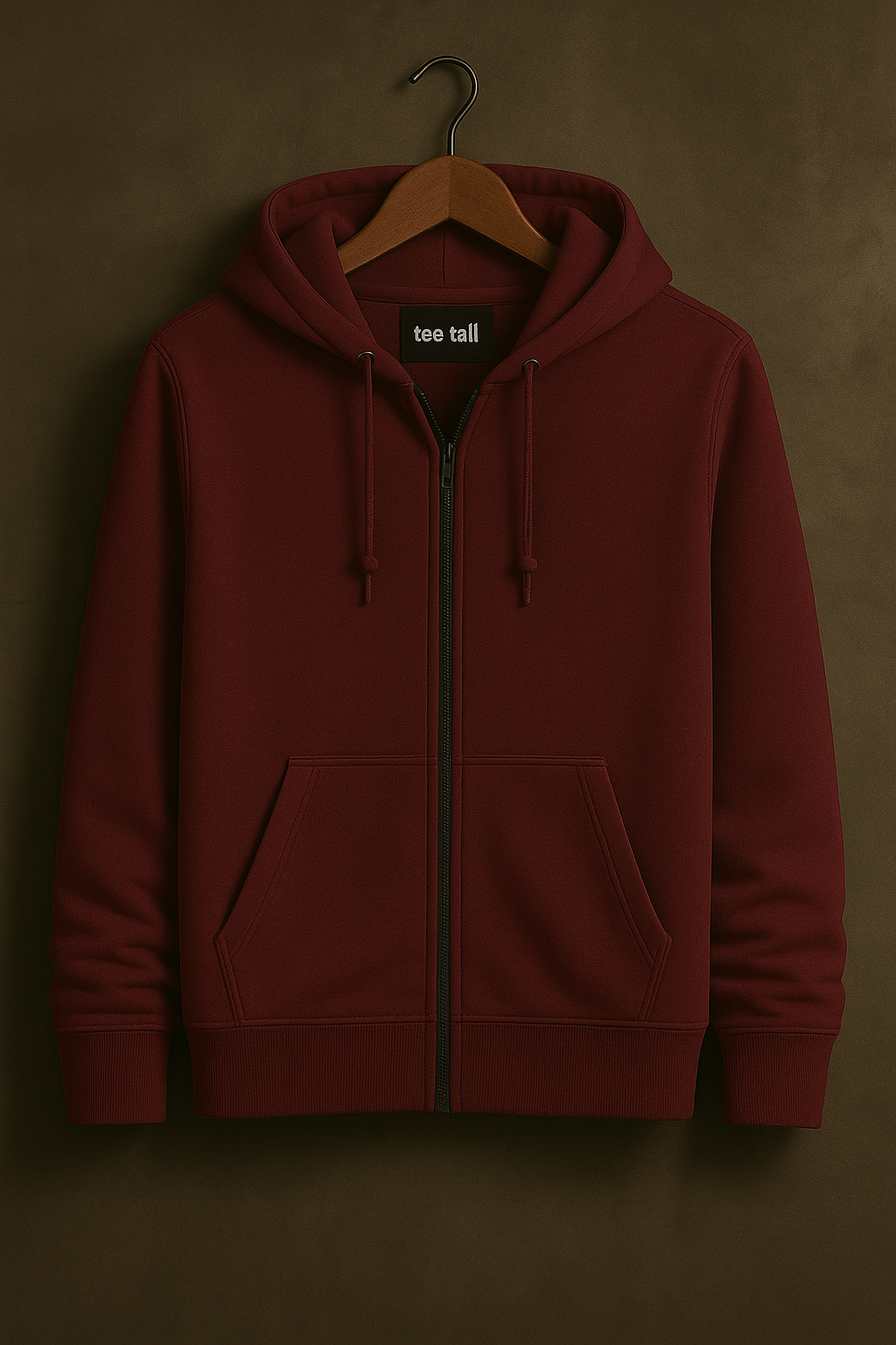 Tee Tall Mens Plain Zip Hooded Jacket TTZOJA - Maroon