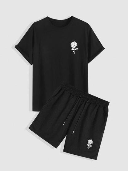 Mens Summer Shorts + T-Shirt Set - TTMSS35 - Black Black