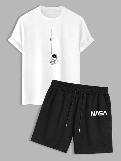 Mens Summer Shorts + T-Shirt Set - TTMSS37 - White Black